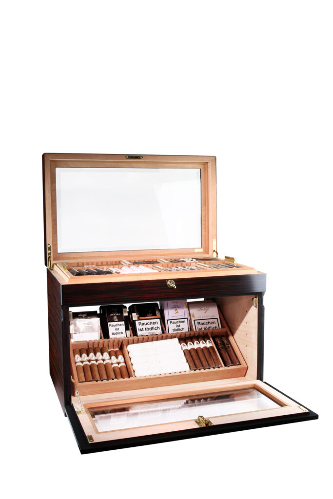 Humidor Adorini Portico Deluxe w kolorze brązowym na 400 cygar, wykończenie w odcieniu ciepłego brązu